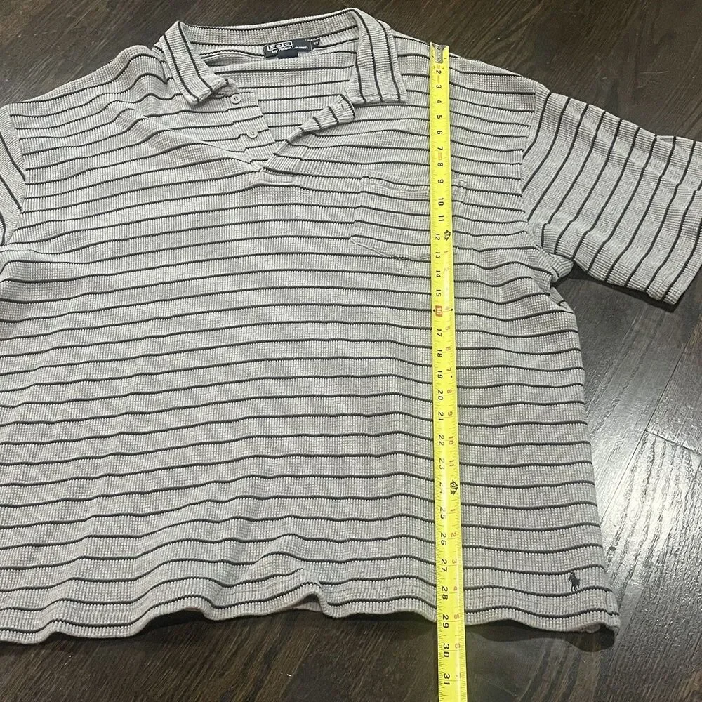 Polo Ralph Lauren Polo Shirt Men’s 2X Gray Striped‎ Waffle Knit Cotton Preppy